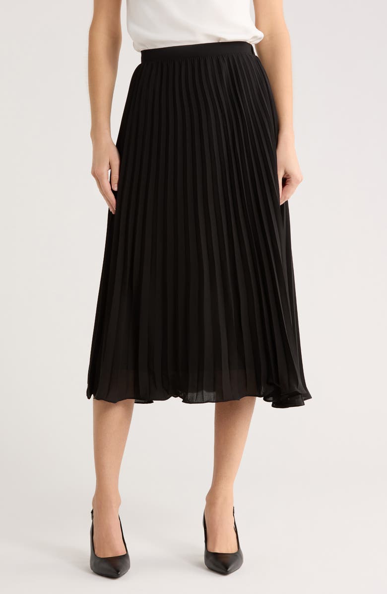 T Tahari Pleated Skirt, Main, color, Black