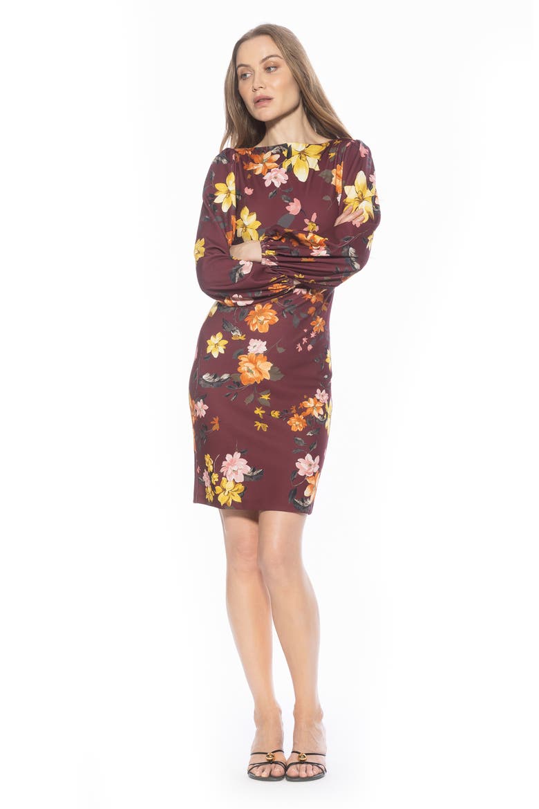 Elowen Boatneck Long Sleeve Sheath Dress, Alternate, color, BURGUNDY MULTI