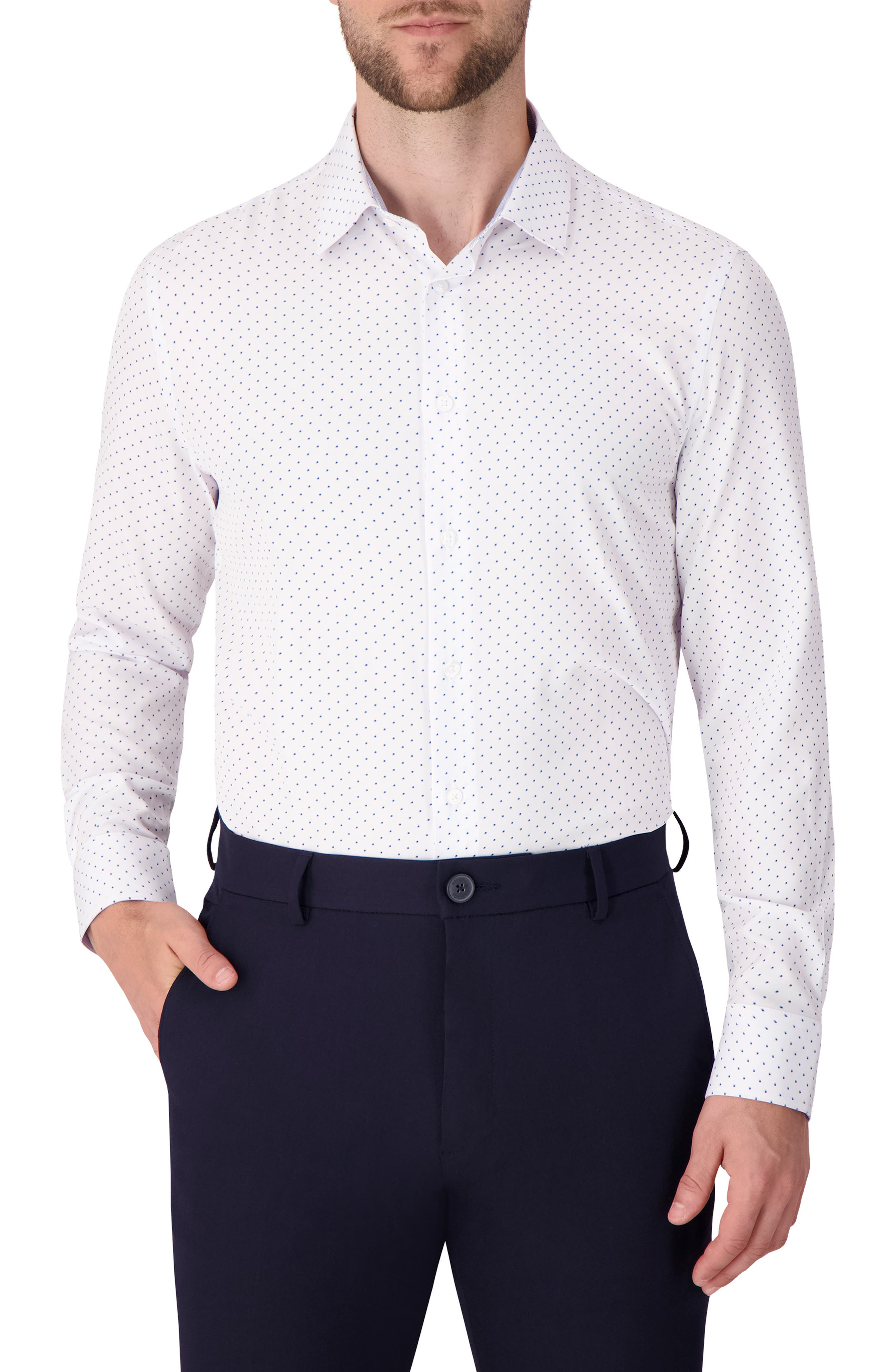 Report Collection Dot Print Slim Fit Stretch Dress Shirt