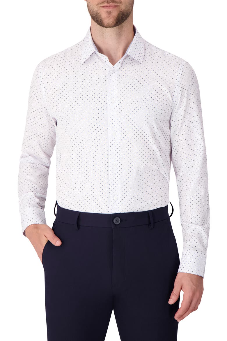Dot Print Slim Fit Stretch Dress Shirt, Main, color, WHITE
