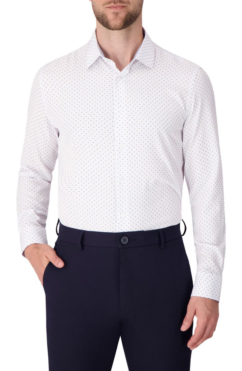 Report Collection Dot Print Slim Fit Stretch Dress Shirt, Main, color, White