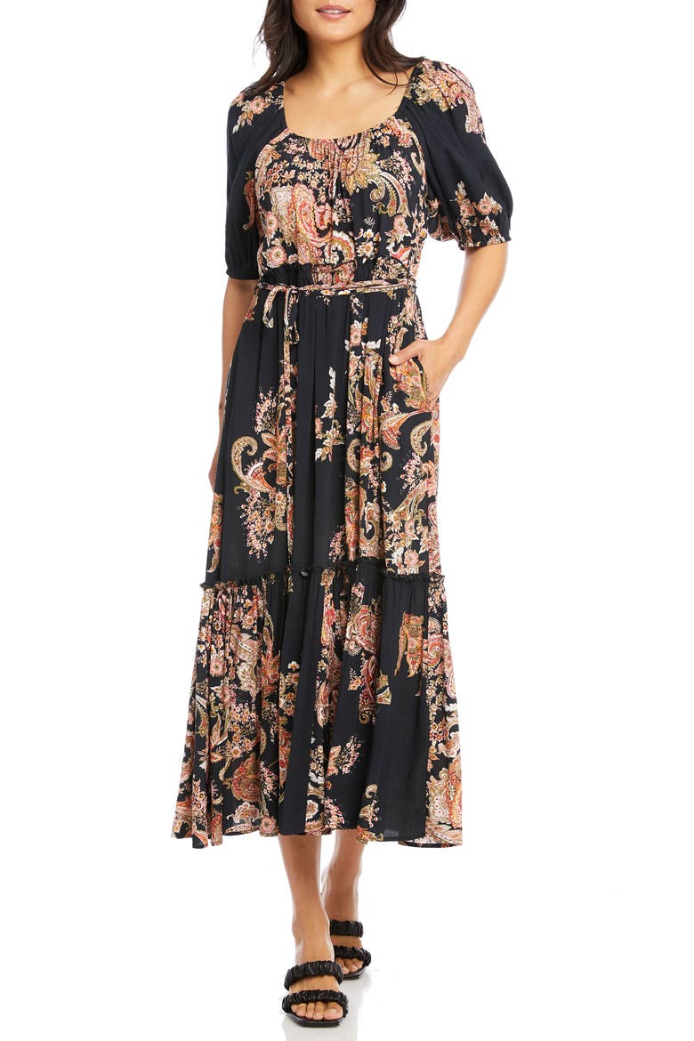 Printed Tie Waist Maxi Dress, Alternate, color, PRINT
