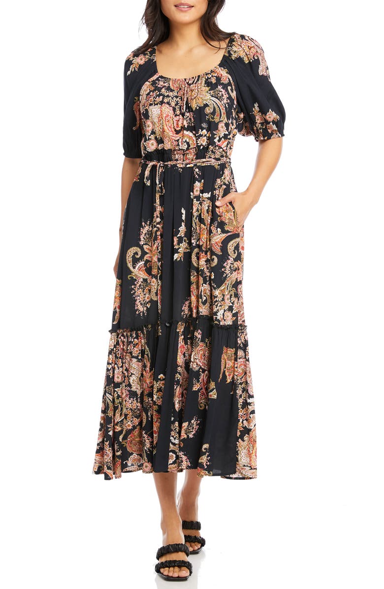 Karen Kane Printed Tie Waist Maxi Dress, Alternate, color, 