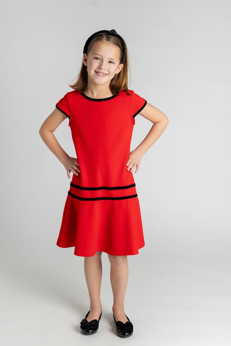 Crepe Knit Dress With Velvet Trim, Alternate, color, Red