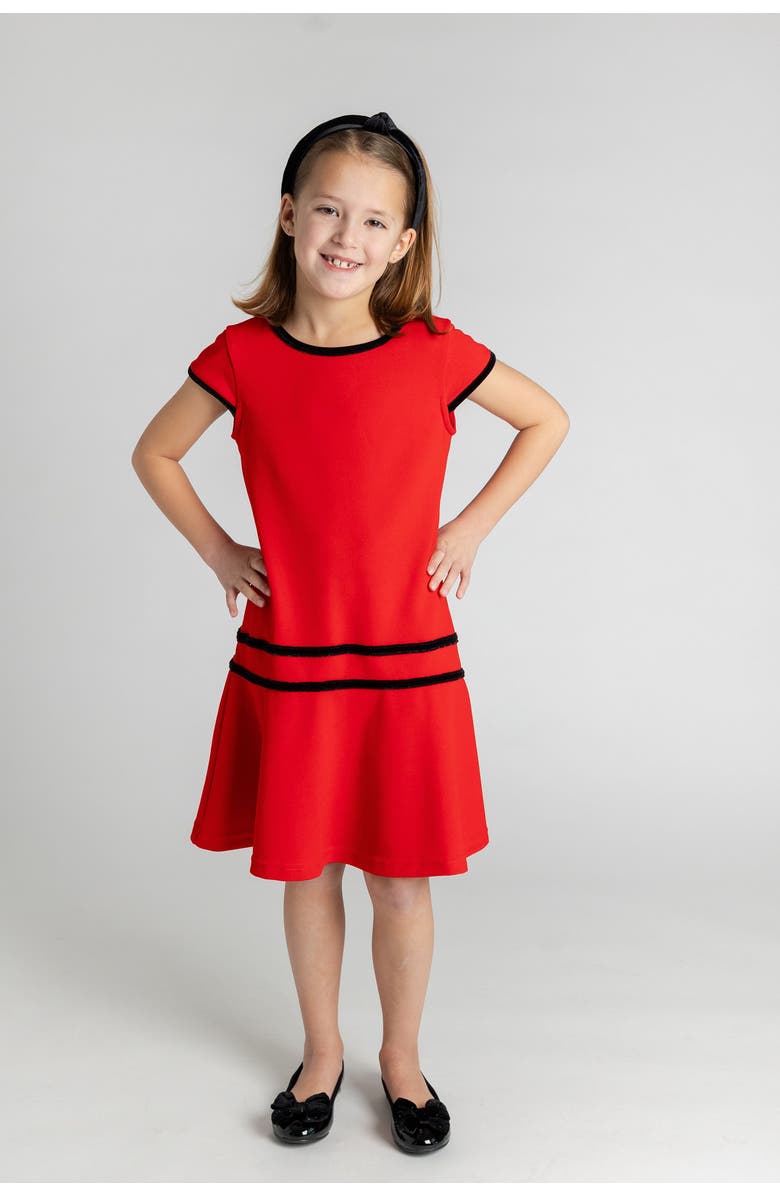 Florence Eiseman Crepe Knit Dress With Velvet Trim, Alternate, color, Red