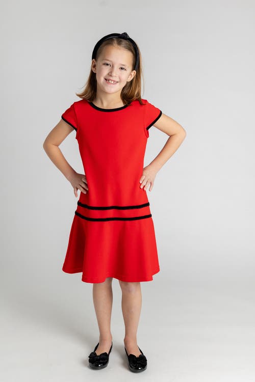 Florence Eiseman Crepe Knit Dress With Velvet Trim In Red