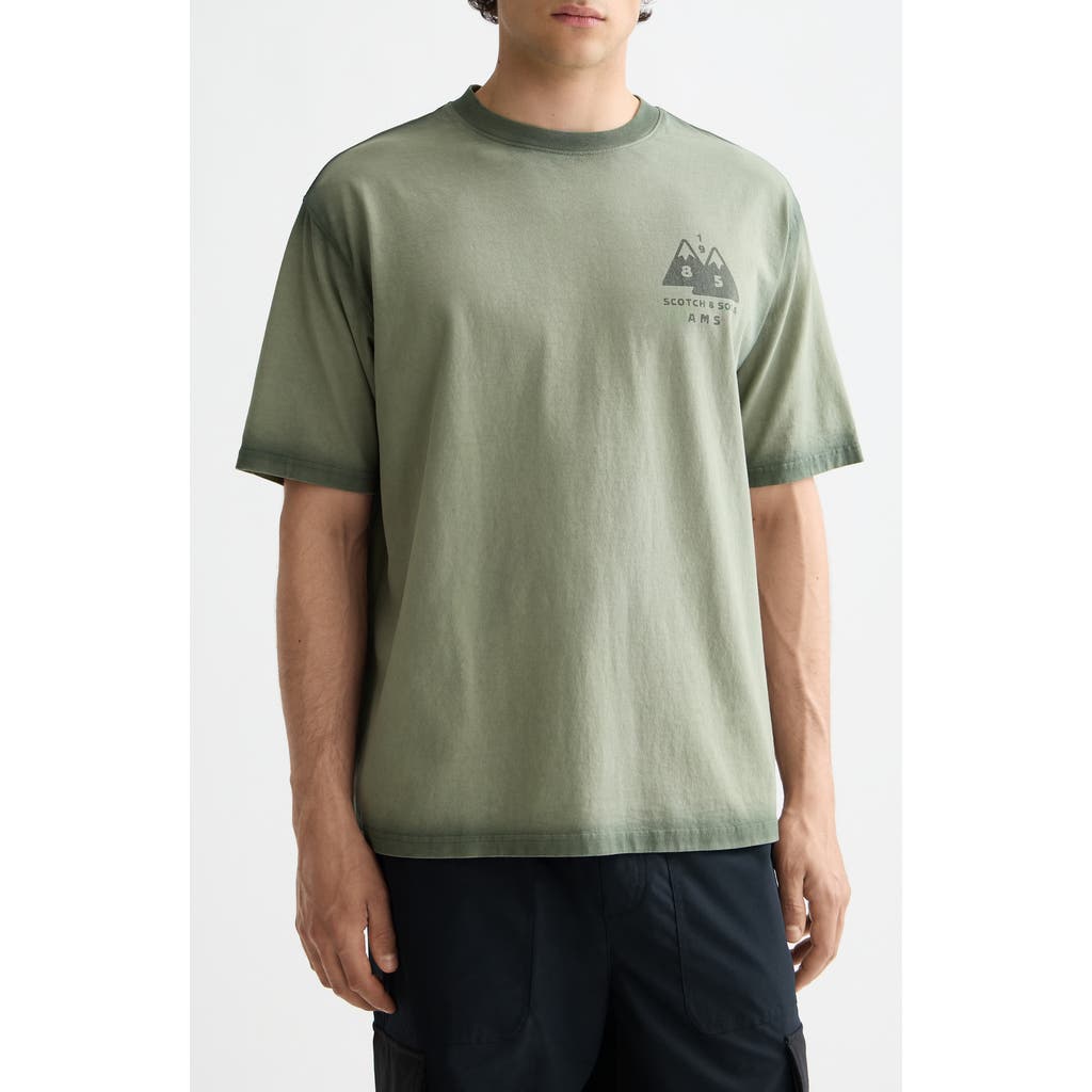 Scotch & Soda Loose Fit Garment Dyed Cotton Graphic T-shirt In Green