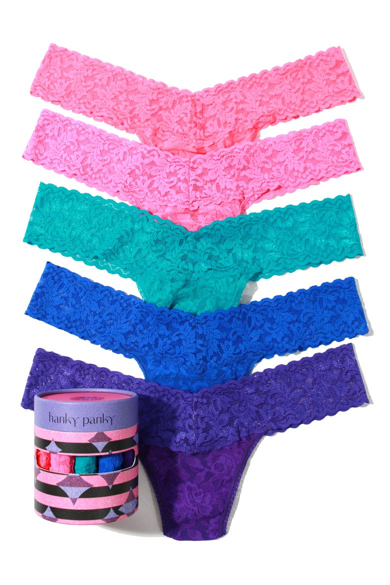 Holiday Assorted 5-Pack Low Rise Thongs, Alternate, color, PINK/ BLUE MULTI