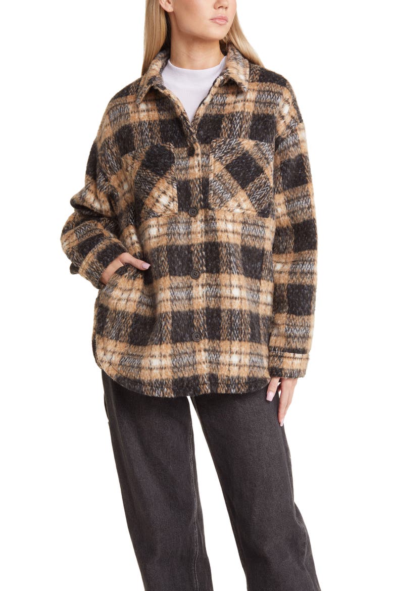 Plaid Woven Shacket, Alternate, color, BROWN COMBO