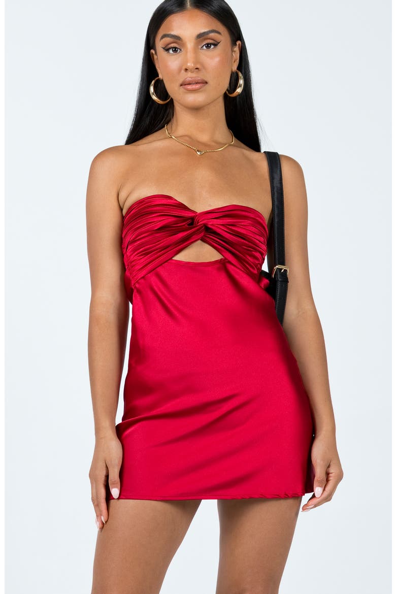 Shellie Strapless Cutout Satin Minidress, Alternate, color, RED