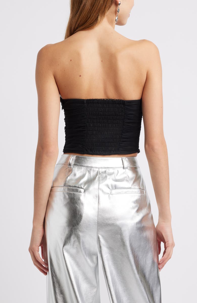 Open Edit Tulle Ruched Strapless Bustier Top, Alternate, color, Black Jet