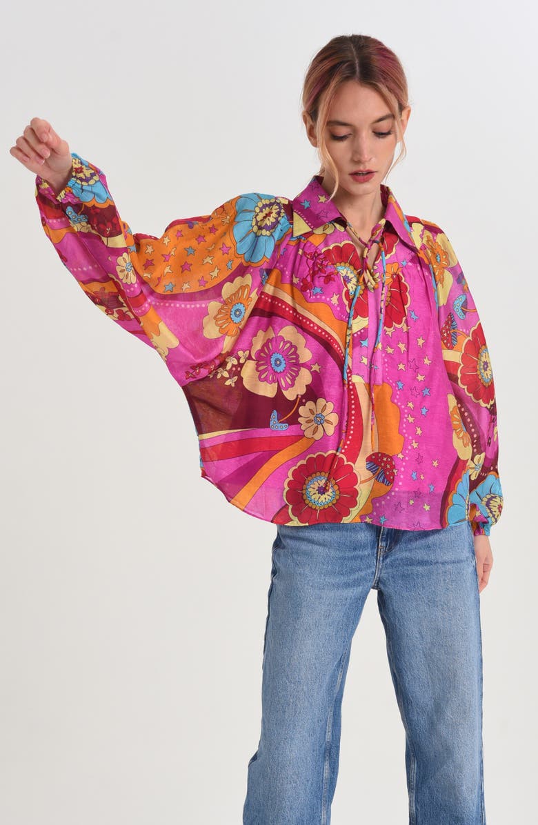 CIEBON Elisa Print Tie Neck Top, Alternate, color, 