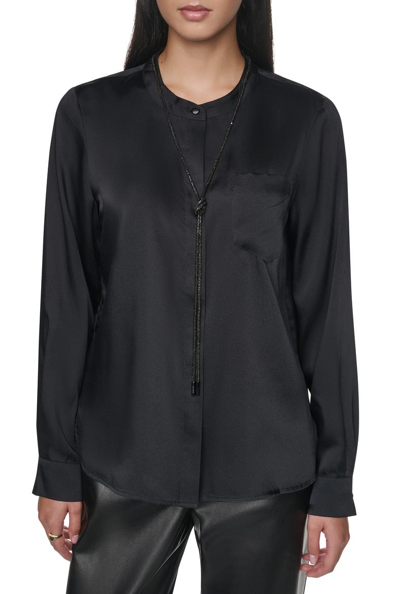 Embellished Necktie Long Sleeve Shirt, Main, color, BLACK