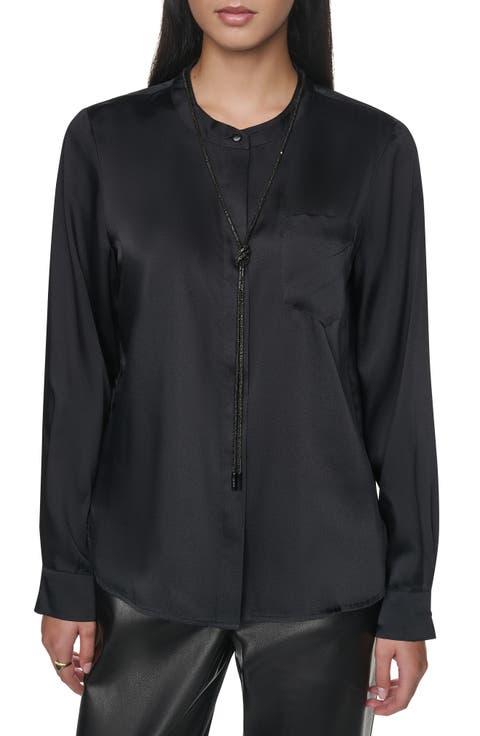 Embellished Necktie Long Sleeve Shirt