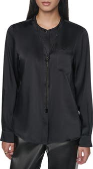 DKNY Embellished Necktie Long Sleeve Shirt