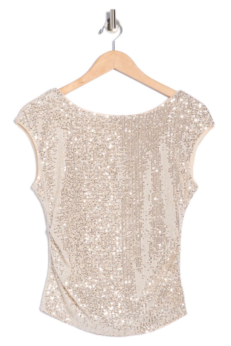 Cap Sleeve Sequin Top, Alternate, color, SILVER