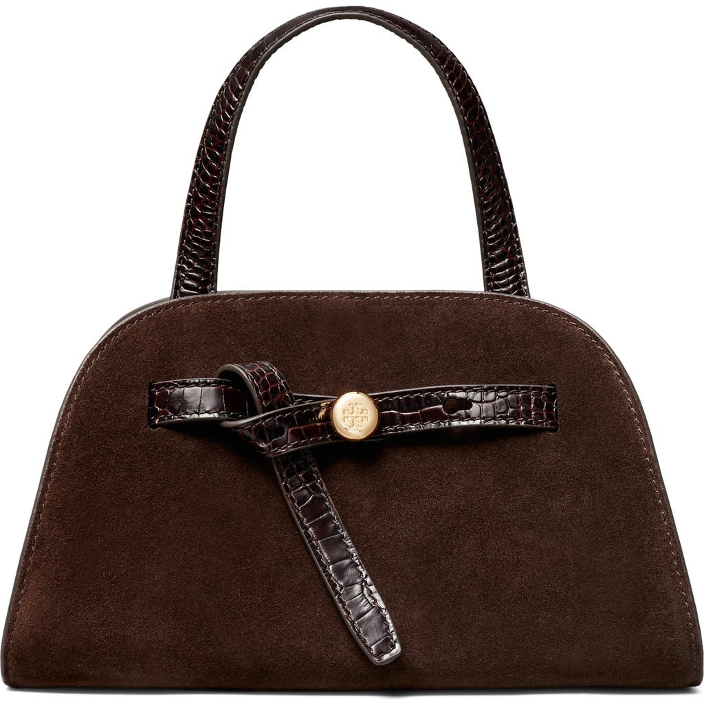 Tory Burch Small Romy Suede Bauletto in Dark Cocoa at Nordstrom
