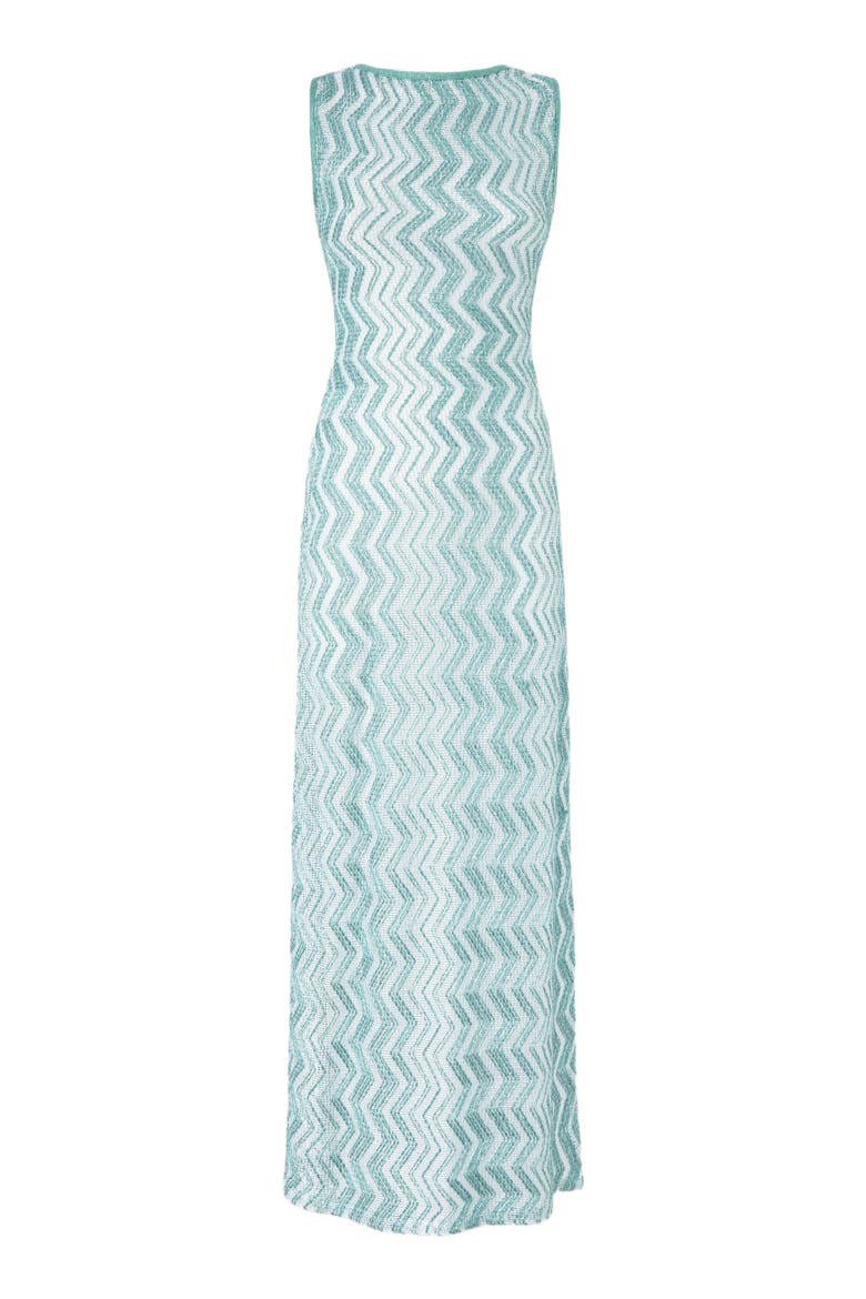 Long Mesh Cover-up Dress With Zigzag Pattern, Sequins, And Cut-out Detail, Alternate, color, Light Blue