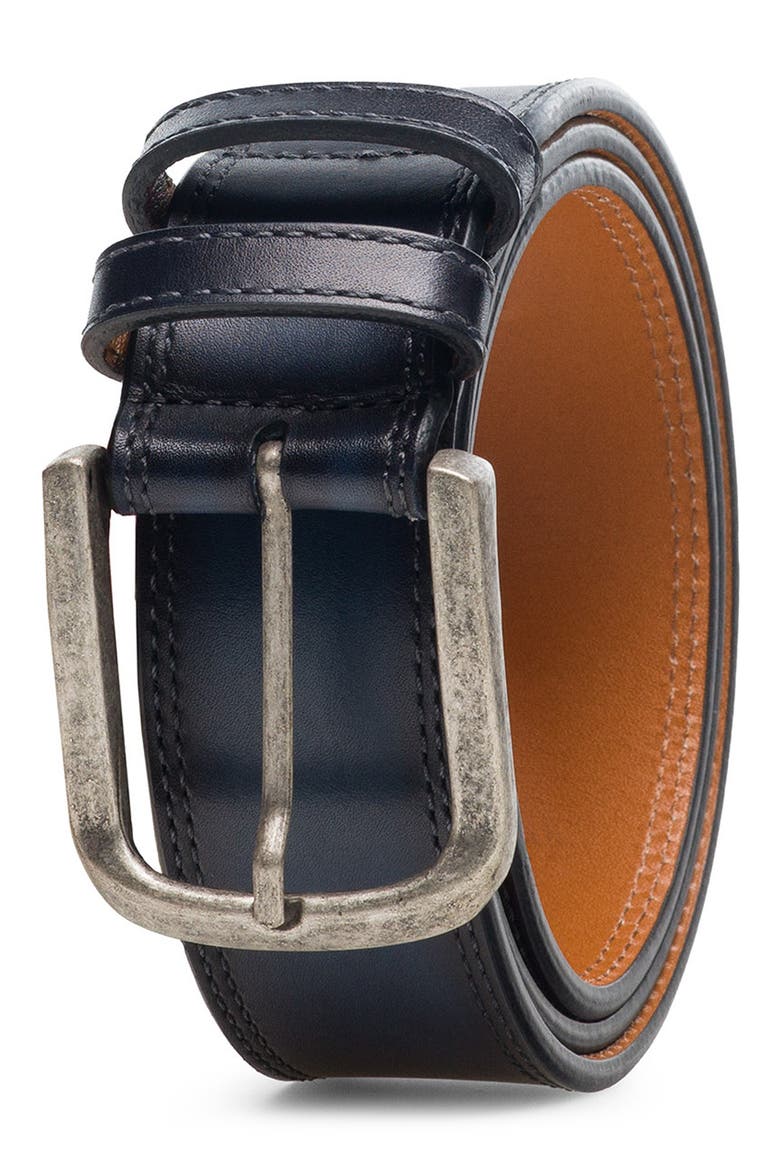 Wayne Burnished Leather Belt, Main, color, NAVY
