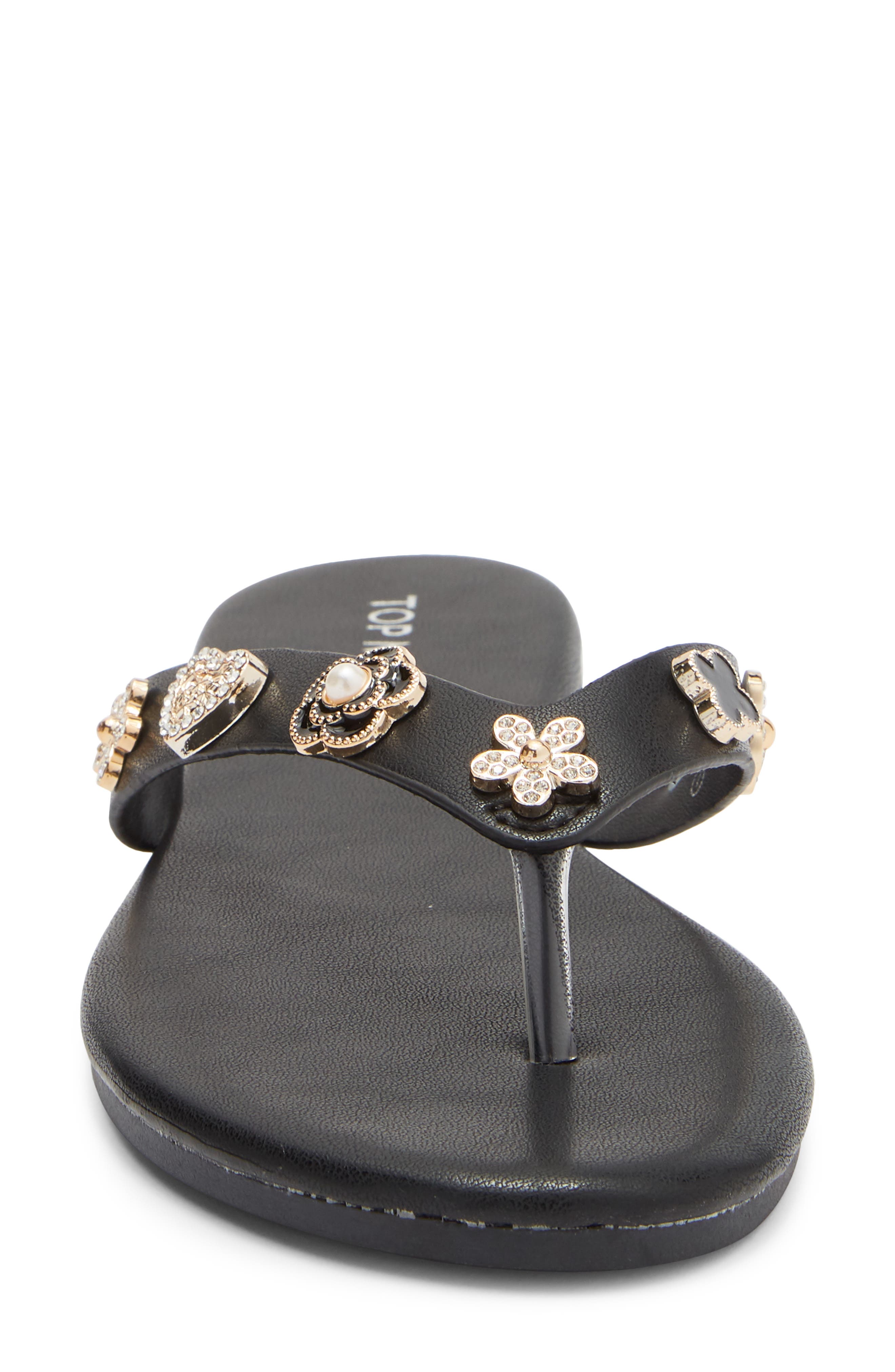 TOP MODA Bessie Embellished Flip Flop, Alternate, color, Black Pu