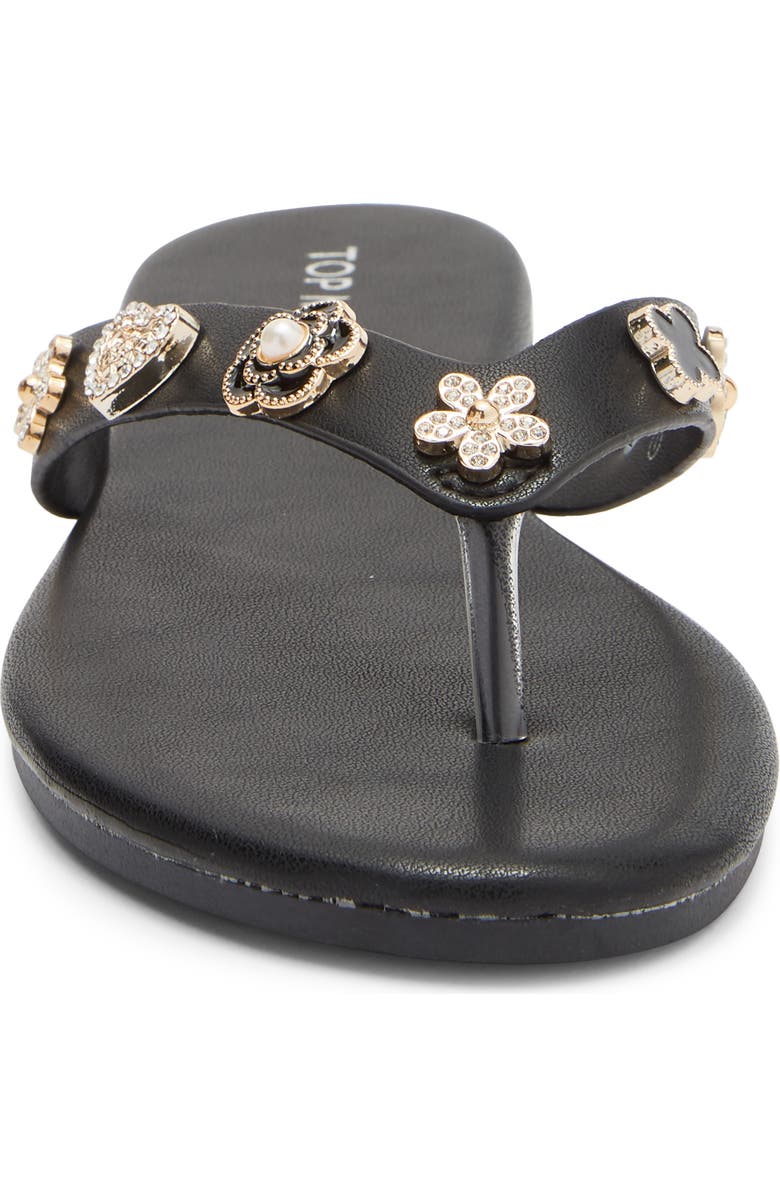 TOP MODA Bessie Embellished Flip Flop, Alternate, color, Black Pu