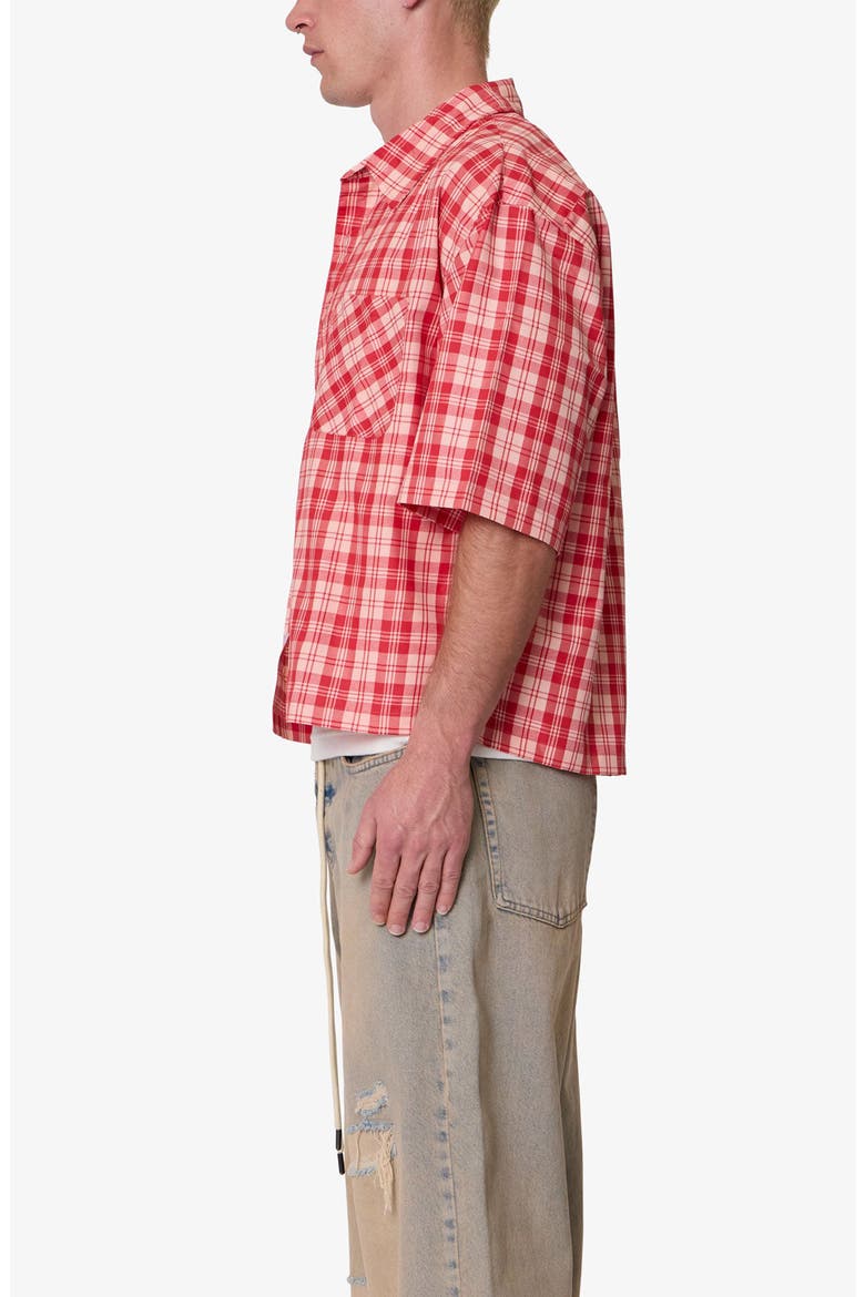 Plaid Crop Short Sleeve Cotton Flannel Button-Up Shirt, Alternate, color, RED