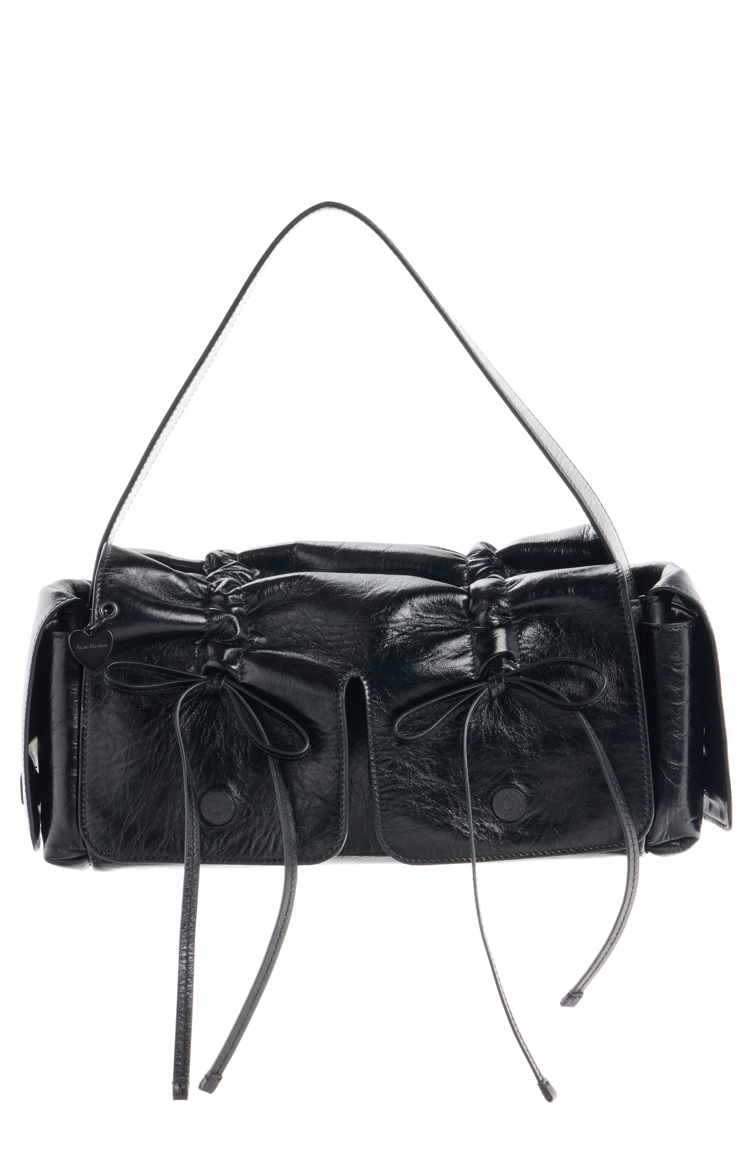 Acne Studios Micro Multipocket Crinkled Leather Handbag, Main, color, Black