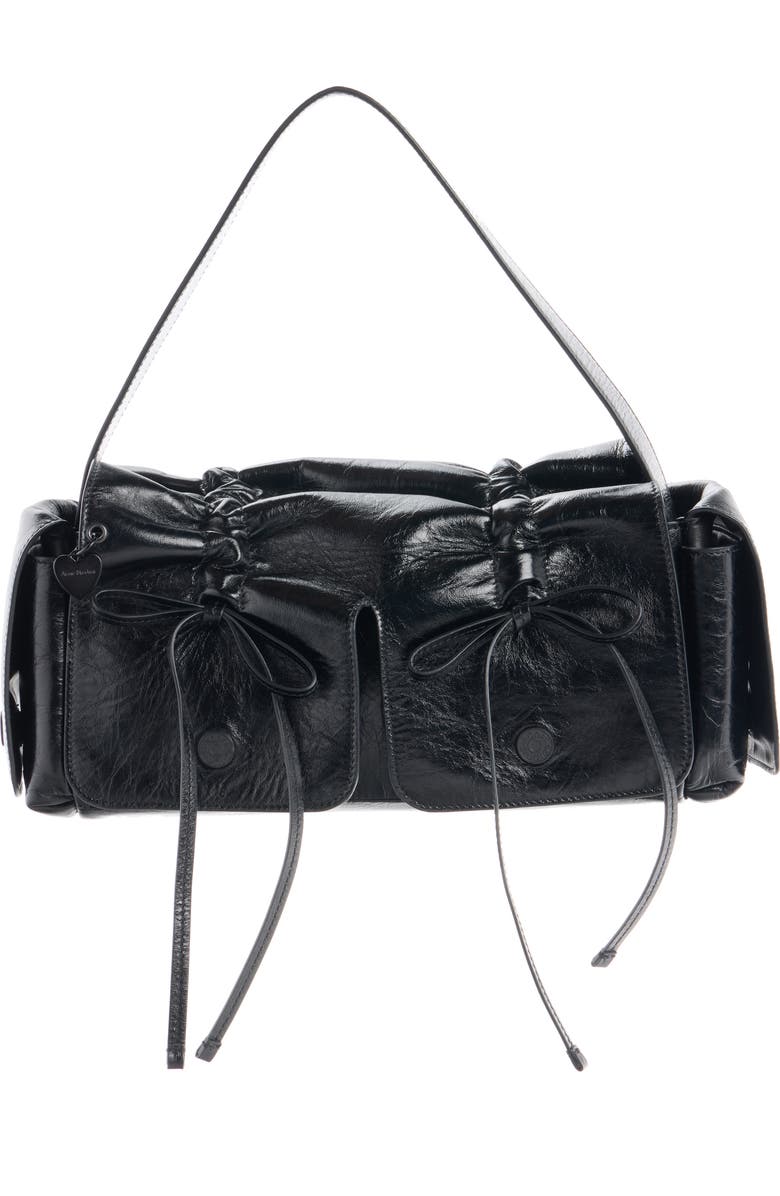 Acne Studios Micro Multipocket Crinkled Leather Handbag, Main, color, Black