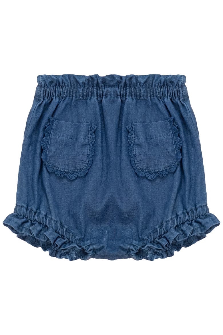 Woven Denim Lace Trim Bottom Bloomer, Main, color, Dark Denim Wash