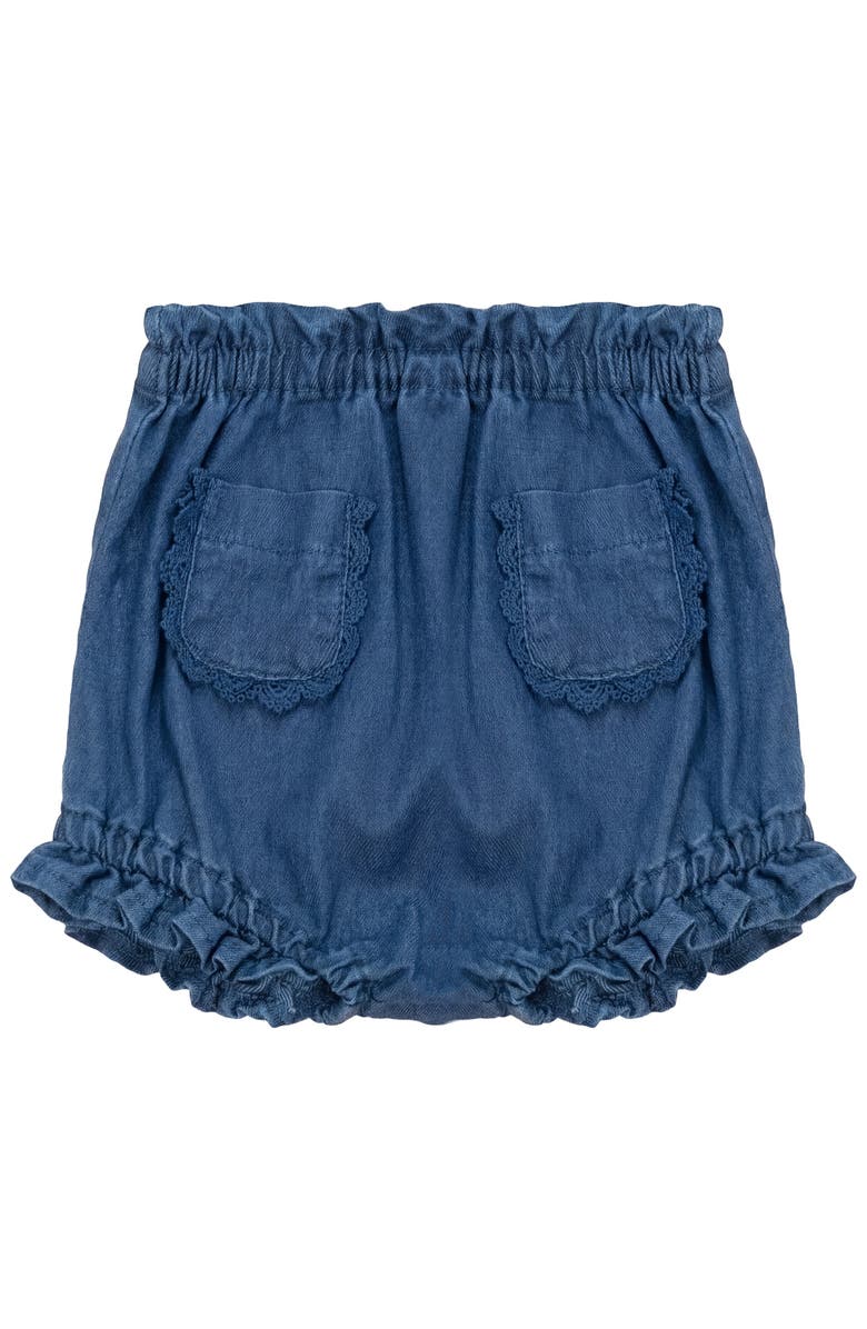 Charlotte & George Woven Denim Lace Trim Bottom Bloomer, Main, color, Dark Denim Wash