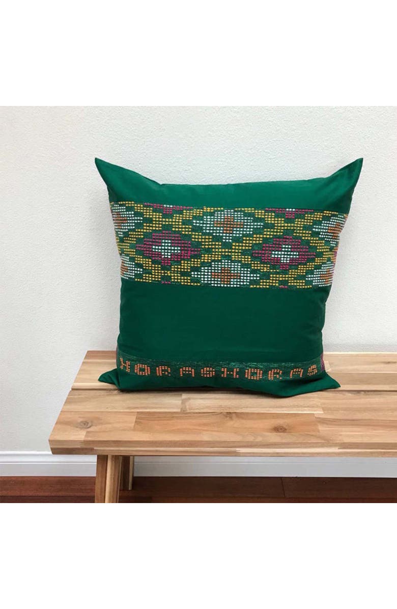 Kasih Co-op Handwoven Ikat Pillow Cover, Alternate, color, Green And Yellow