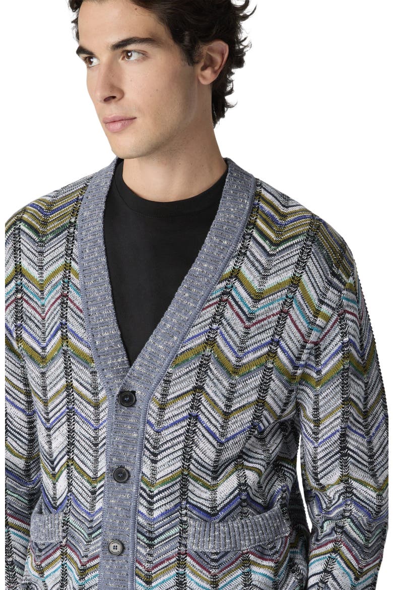 Cotton Chevron Cardigan With Pockets, Alternate, color, Grey Multicoloured