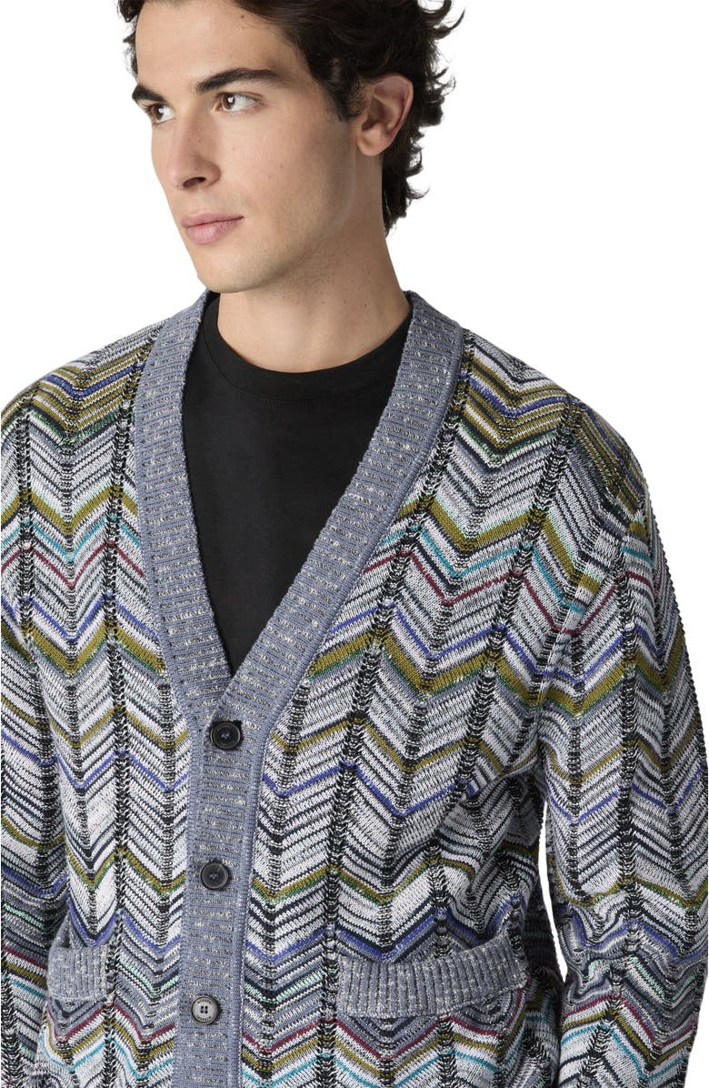 Missoni Cotton Chevron Cardigan With Pockets, Alternate, color, Grey Multicoloured