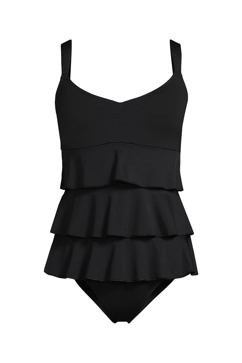 Smoothing Control Ruffle Fauxkini One Piece Swimsuit, Alternate, color, Black