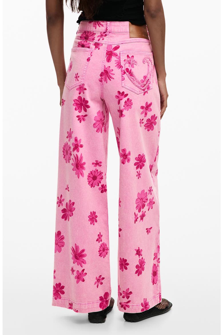 Floral Print Wide Leg Jeans, Alternate, color, LIGHT PINK