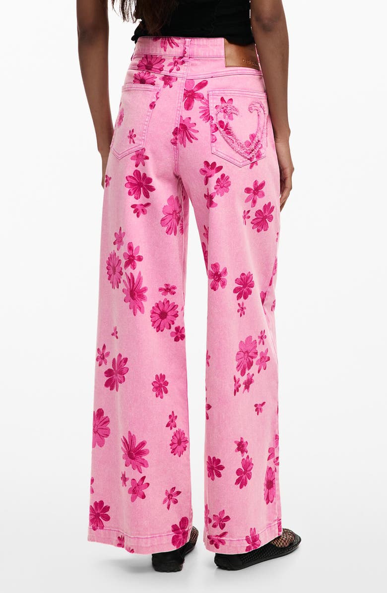 Desigual Floral Print Wide Leg Jeans, Alternate, color, Light Pink