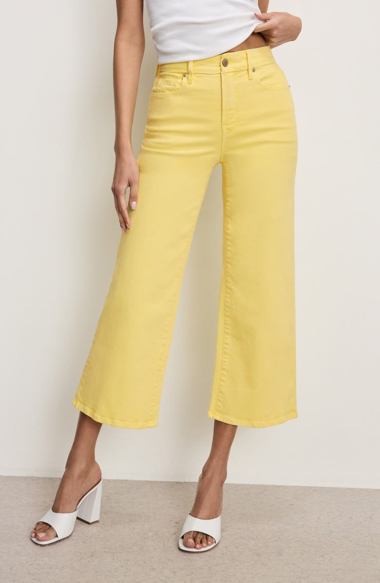 Good American Good Waist Crop Palazzo Jeans, Alternate, color, Lemon003