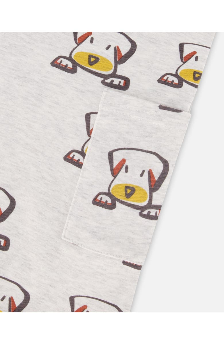 Deux par Deux Baby Boy's Organic Cotton Hooded Romper Heather Beige With Printed Dog, Alternate, color, 