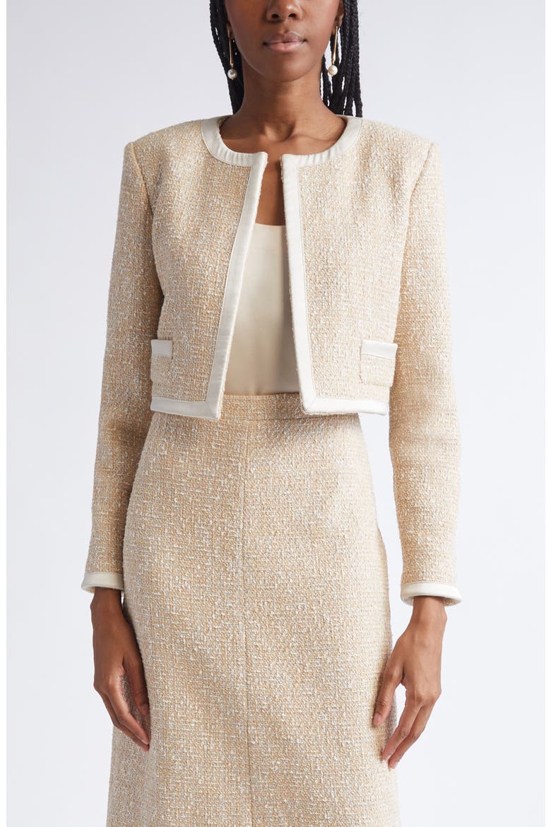 Satin Frame Metallic Latte Tweed Jacket, Main, color, LATTE ECRU MULTI