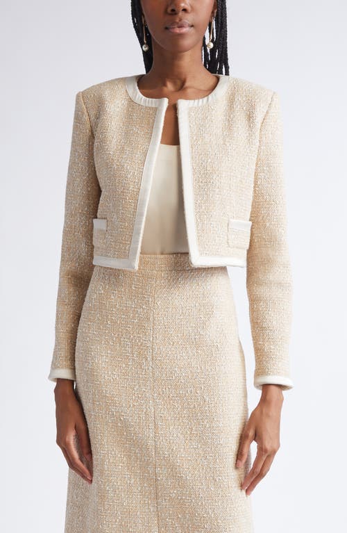 ST. JOHN Satin Frame Metallic Latte Tweed Jacket in Latte Ecru Multi at Nordstrom, Size 8
