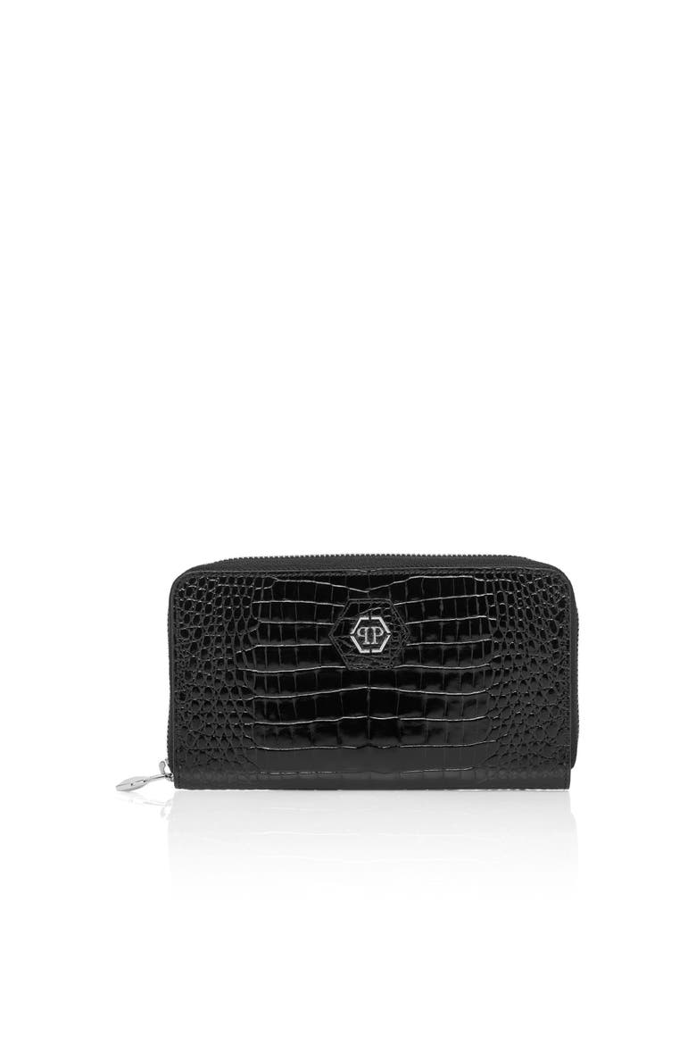 Rounded Zip Wallet Cocco Shiny Women, Main, color, black