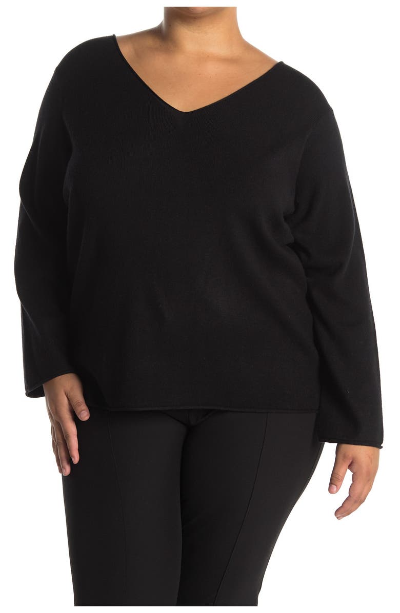 T Tahari Long Sleeve V-Neck Rolled Edge Sweater, Alternate, color, 