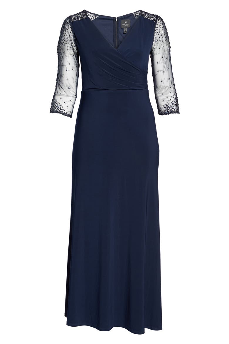 Embellished Jersey Gown, Alternate, color, MIDNIGHT