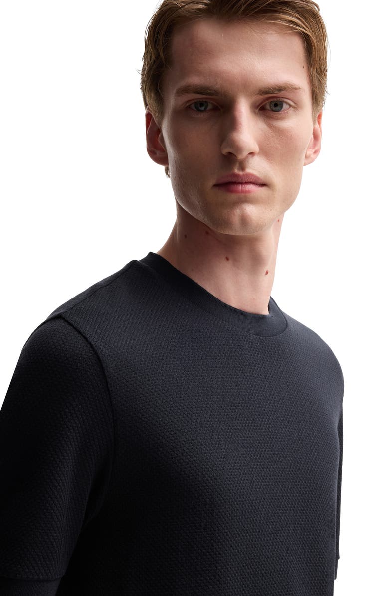 BOSS Tesar Waffle Texture Cotton & Silk T-Shirt, Alternate, color, Dark Blue