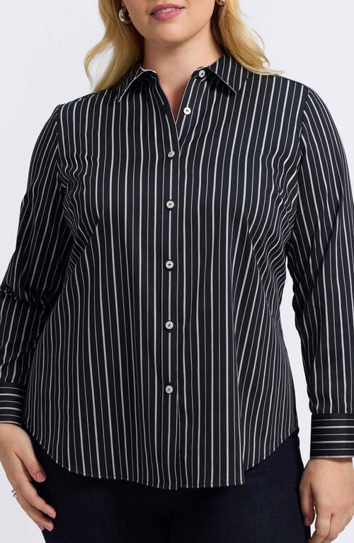 Foxcroft Margie Stripe Button-up Shirt In Black