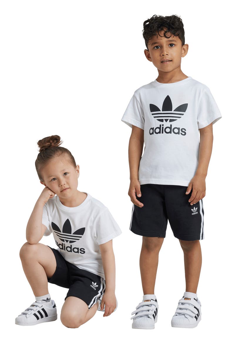 Kids' Adicolor Trefoil T-Shirt & Shorts Set, Alternate, color, BLACK/ WHITE