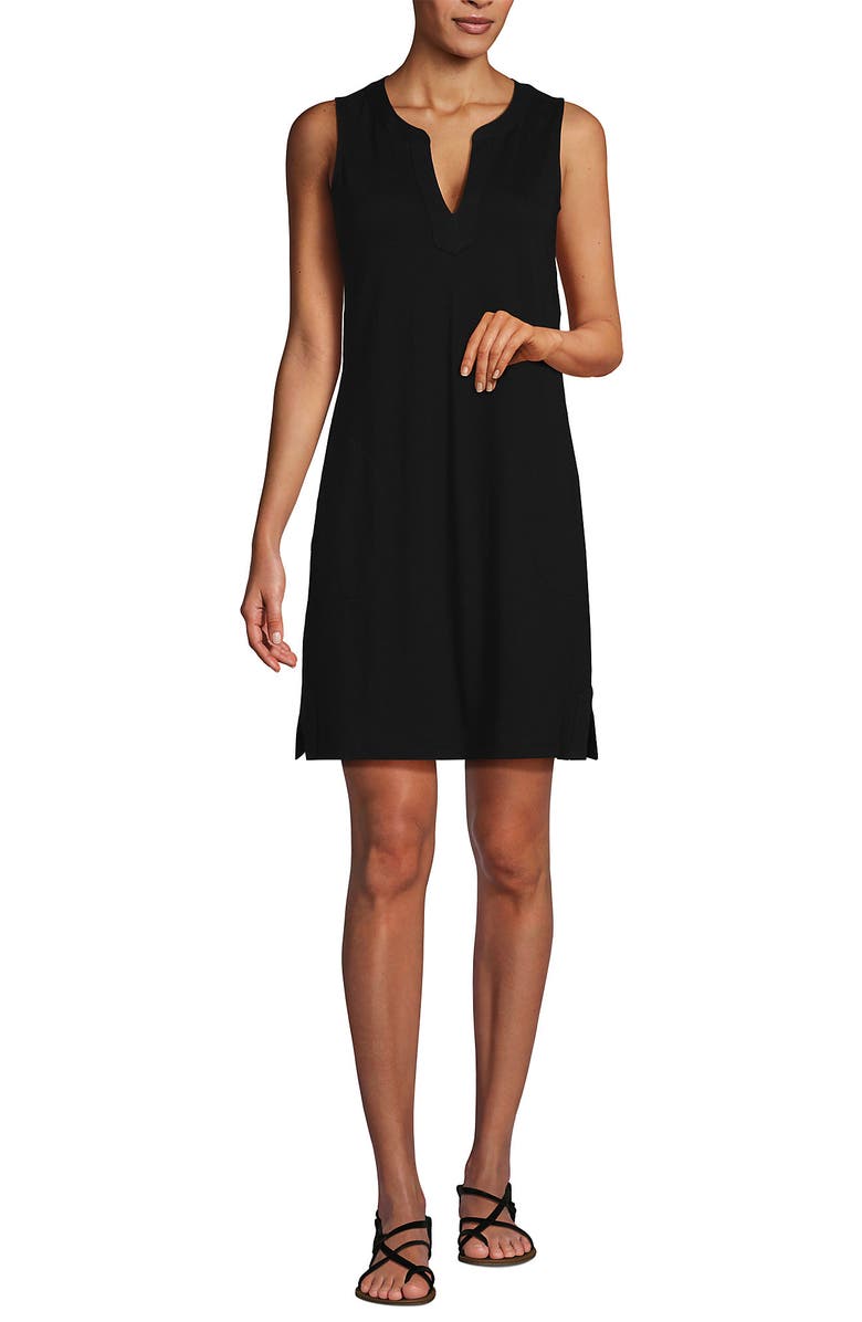 Lands' End Cotton Jersey Notch Neck Dress with Soutache, Main, color, 