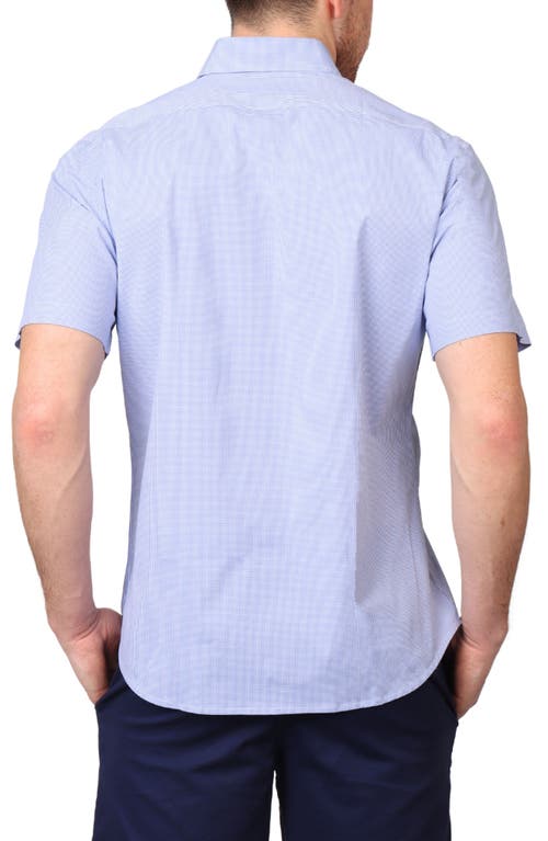 Shop Tailorbyrd Micro Gingham Short Sleeve Button-up Shirt In Light Blue