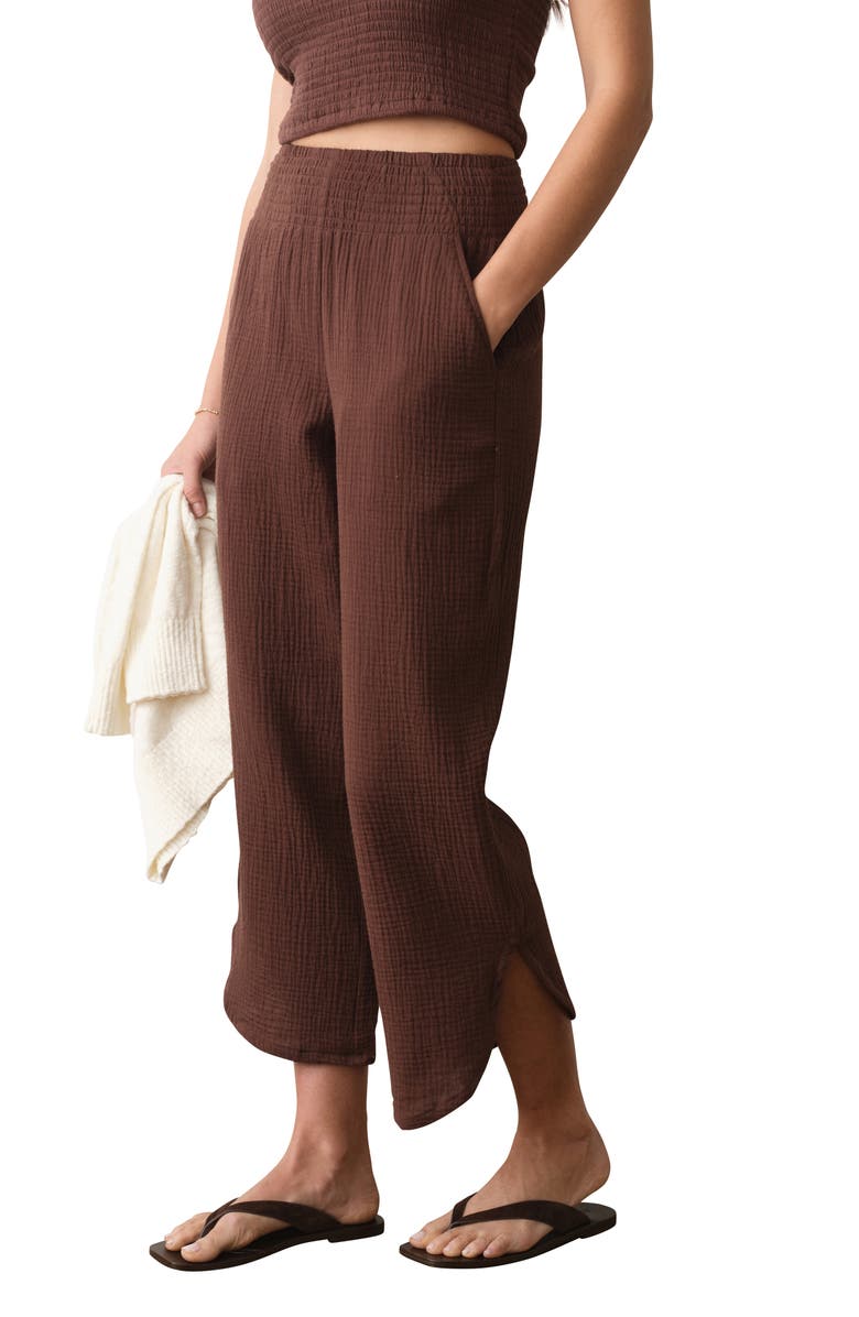 Marine Layer Cali Smocked Waist Double Cloth Pants, Alternate, color, Shaved Chocolate