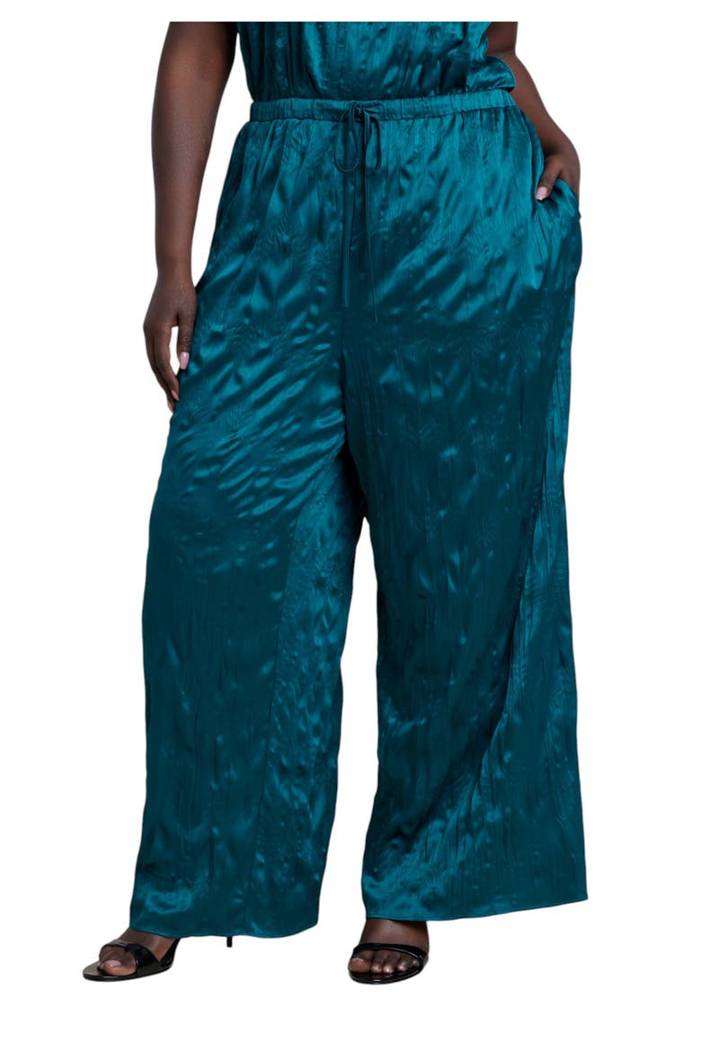 Crinkle Satin Wide Leg Pant, Main, color, TEAL PINE